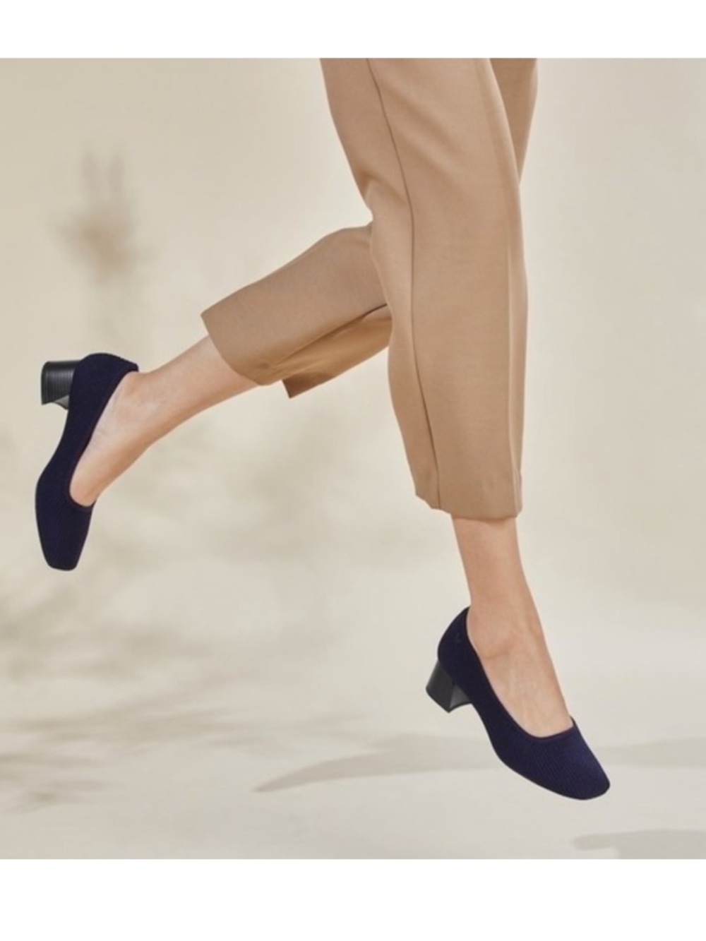 Classic Navy Low Block Heel Pumps - Women